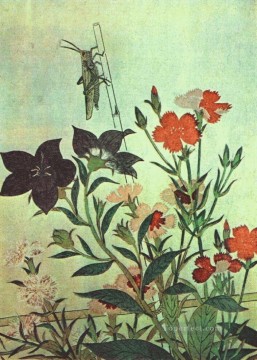 rice locust red dragonfly pinks chinese bell flowers 1788 Kitagawa Utamaro Japanese Oil Paintings